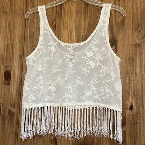 White lace fringe cropped tank